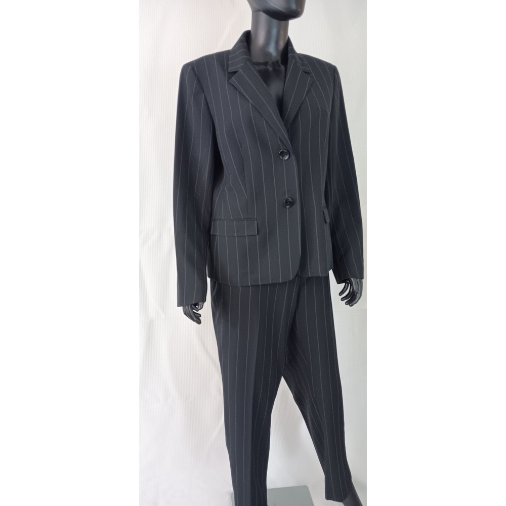 Black Label by Evan-Picone Womens Pinstripe Jacket Pant Suit Black Size 12 - Picture 4 of 5